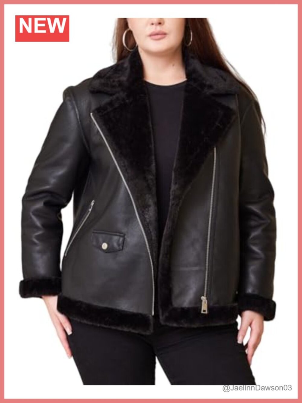 Faux Leather Faux Fur Lined Moto Jacket Plus Size Winter Coat